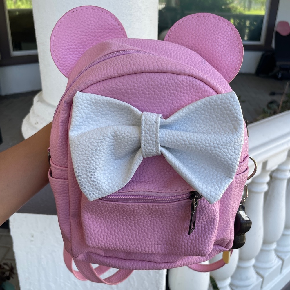 Pastel Pink Mouse Ear Mini Leatherette Backpack